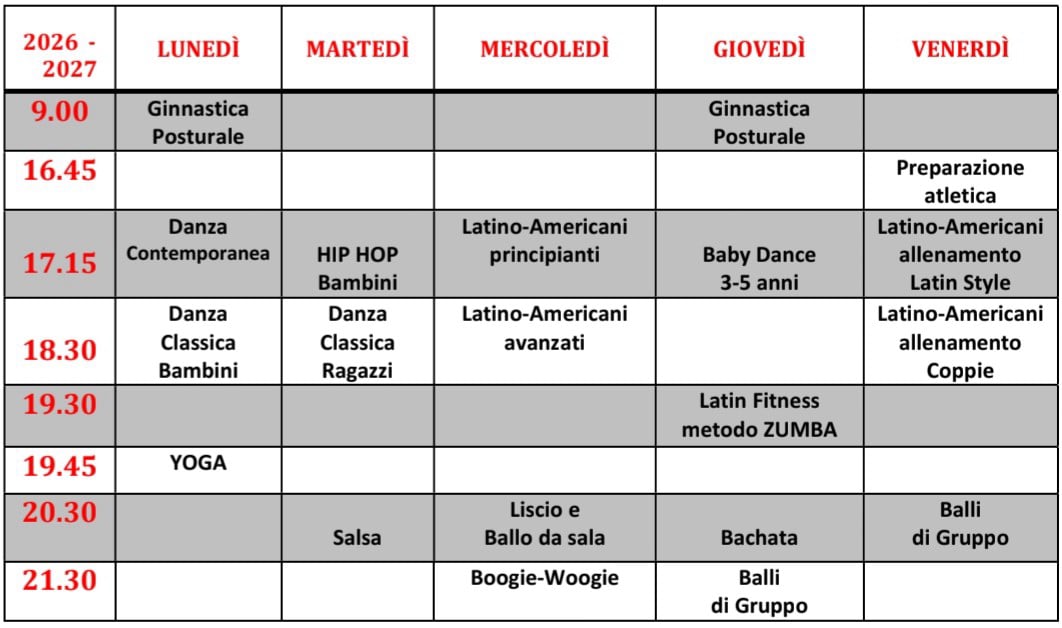 Orari corsi di danza 2026-2027 Castel San Pietro Terme Osteria Grande