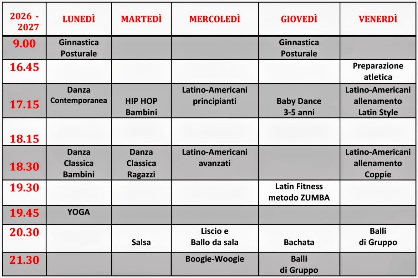 Orari corsi di danza 2026-2027 Castel San Pietro Terme Osteria Grande